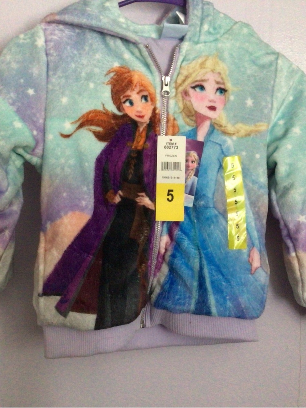 Girls' Frozen Anna & Elsa Hooded Zip Puffer Jacket - Lavender Blue with book and
